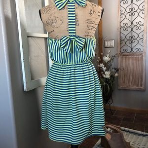 Adorable bright green & blue striped spring dress!
